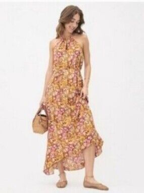 RW&CO. Floral Halter Maxi Dress in Pink and Yellow